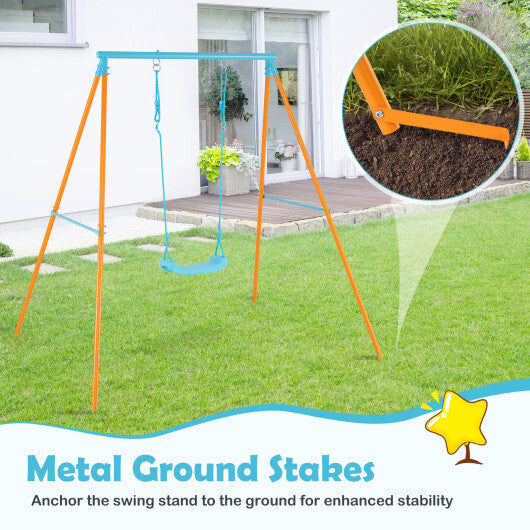 Outdoor Heavy Duty Metal Toddler Swing Set with Stand-Blue