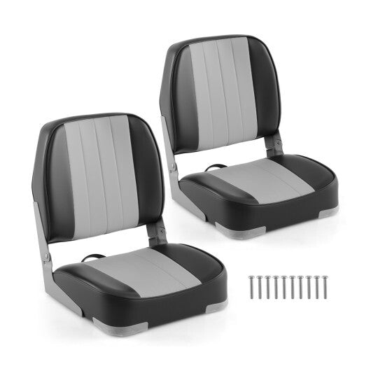 2-Pack Boat Seats Folding Low Back Boat Chairs Waterproof PVC Leather Cabin Seating-Blue