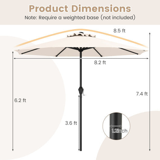 Outdoor Heavy Duty Market Umbrella with Crank Handle and 8 Sturdy Ribs-Beige
