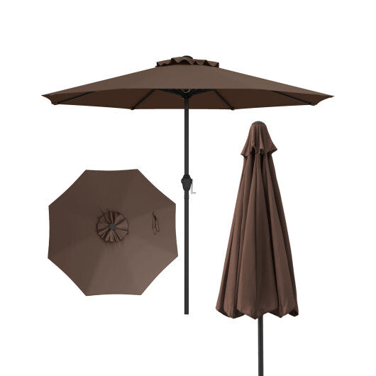 Outdoor Heavy Duty Market Umbrella with Crank Handle and 8 Sturdy Ribs-Beige