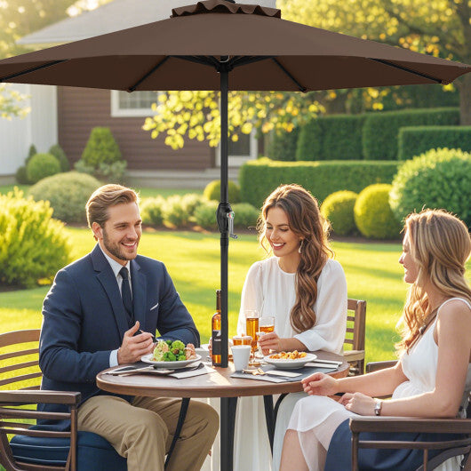 Outdoor Heavy Duty Market Umbrella with Crank Handle and 8 Sturdy Ribs-Beige