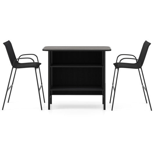 3 Piece Outdoor Bar Set with Footrest and 2-Tier Shelf-Coffee