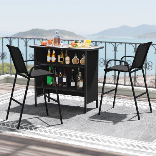 3 Piece Outdoor Bar Set with Footrest and 2-Tier Shelf-Coffee