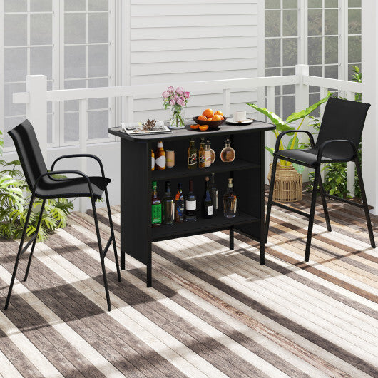 3 Piece Outdoor Bar Set with Footrest and 2-Tier Shelf-Coffee