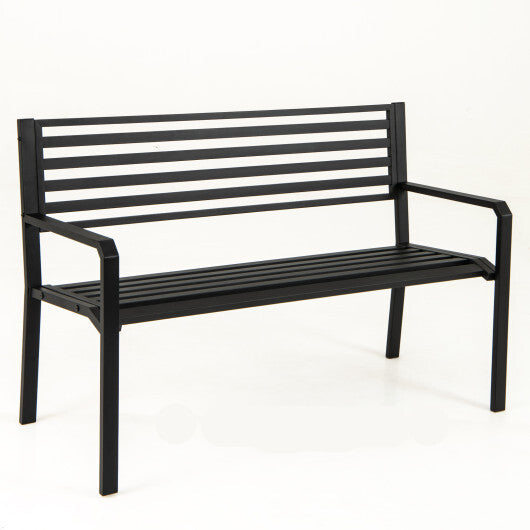 50 Inch Outdoor Metal Park Bench Patio Slatted Garden Bench for 2-3 People-Black