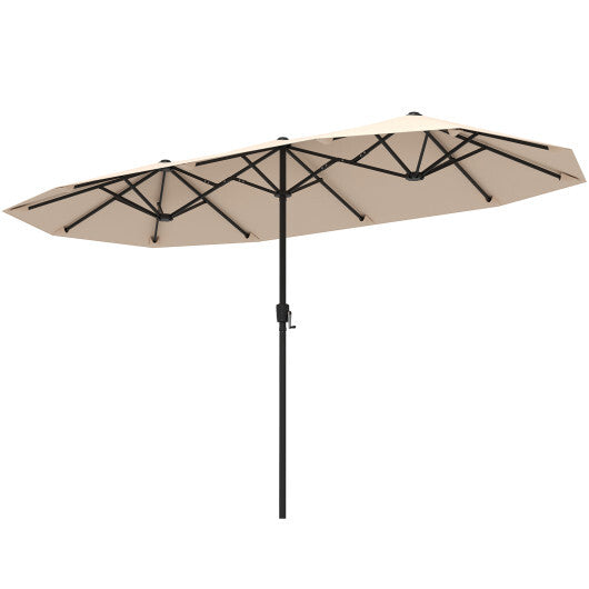 13 FT Large Patio Umbrella Outdoor Double-Sided Table Market Umbrella with Crank Handle-Coffee