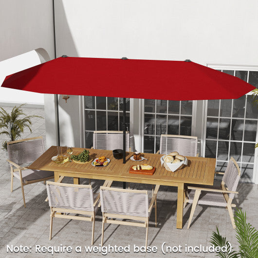 13 FT Large Patio Umbrella Outdoor Double-Sided Table Market Umbrella with Crank Handle-Red - Color: Red