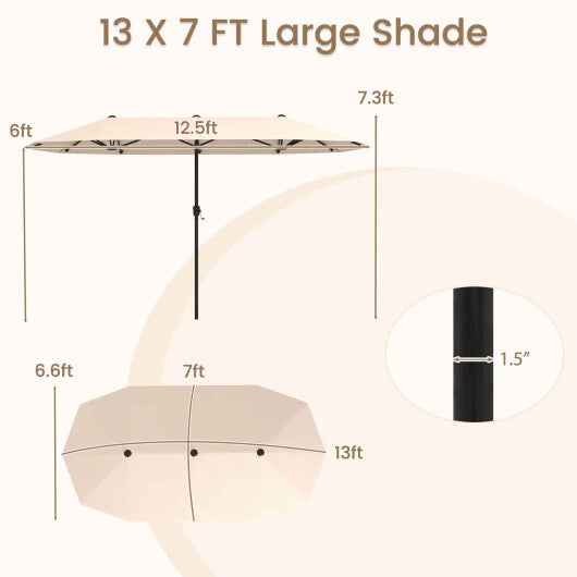 13 FT Large Patio Umbrella Outdoor Double-Sided Table Market Umbrella with Crank Handle-Coffee