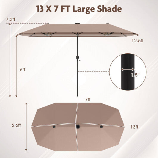 13 FT Large Patio Umbrella with LED Solar Lights and Crank Handle-Beige