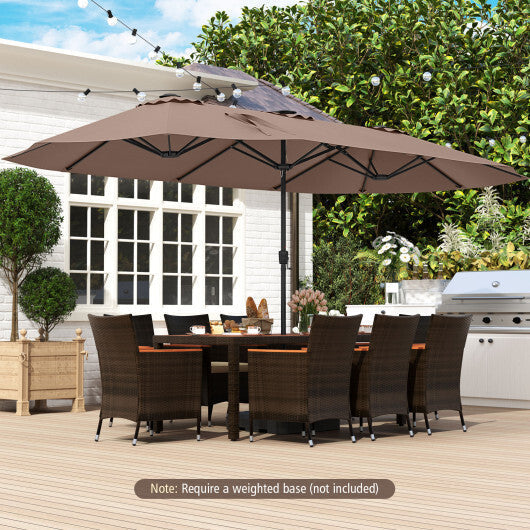 15.5 FT Extra-Large Patio Umbrella with LED Solar Lights and Crank Handle-Beige