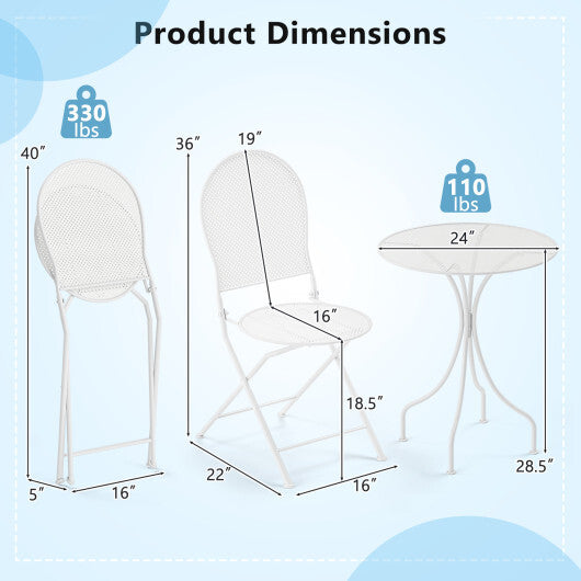 3 Pieces Patio Bistro Set Outdoor Conversation Furniture Table and Folding Chair