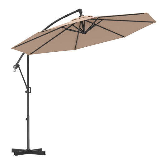 10 Feet Offset Hanging Umbrella with Base and Infinite Tilt-Beige