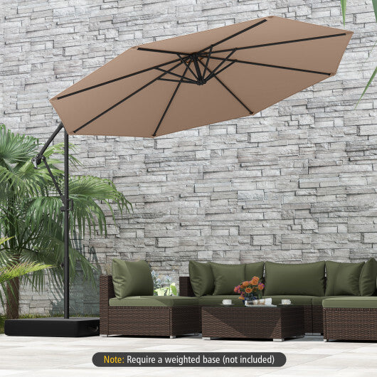 10 Feet Offset Hanging Umbrella with Base and Infinite Tilt-Beige