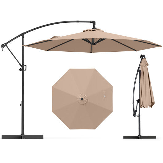 10 Feet Offset Hanging Umbrella with Base and Infinite Tilt-Beige