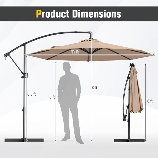 10 Feet Offset Hanging Umbrella with Base and Infinite Tilt-Beige