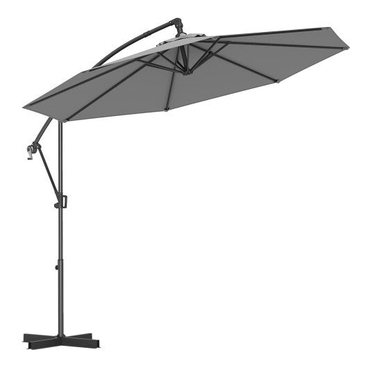 10 Feet Offset Hanging Umbrella with Base and Infinite Tilt-Beige