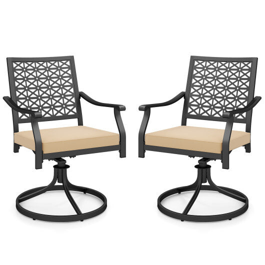 2 Pack Swivel Outdoor Chairs with Soft Cushions and Round Steel Base-Navy
