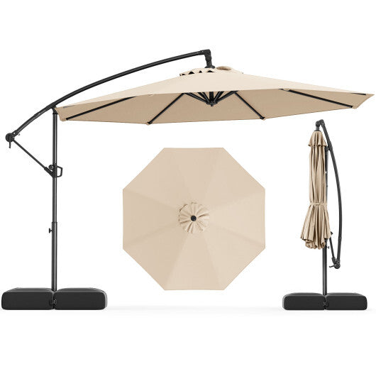 10 Feet Offset Hanging Umbrella with Base Patio Cantilever Umbrella with Tilt-Beige