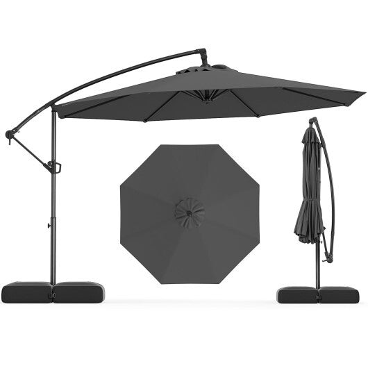 10 Feet Offset Hanging Umbrella with Base Patio Cantilever Umbrella with Tilt-Beige