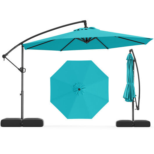 10 Feet Offset Hanging Umbrella with Base Patio Cantilever Umbrella with Tilt-Beige
