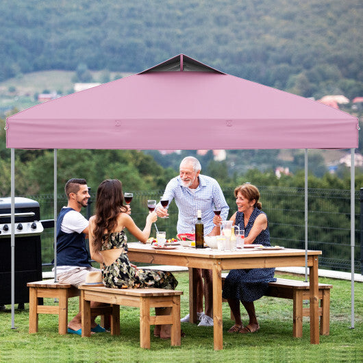 10 X 10 FT Foldable Outdoor Patio Shelter Canopy Tent with 1-Push Center Lock-Pink