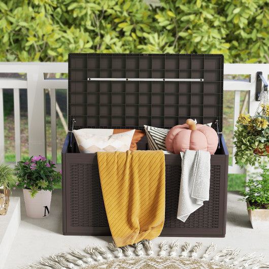 100 Gallon Resin Deck Box Outdoor Waterproof Storage Bench-Brown