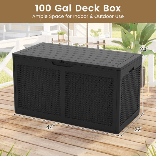 100 Gallon Resin Deck Box Outdoor Waterproof Storage Bench-Brown