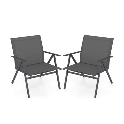 Patio Chairs Set of 2 with Breathable Mesh Fabric and Metal Frame-Gray
