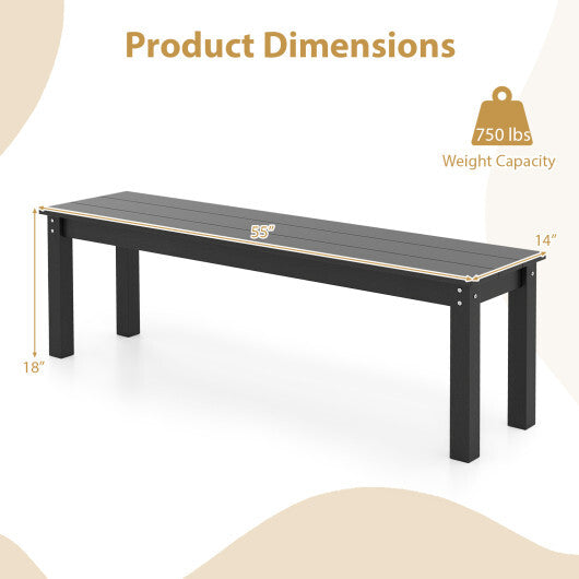 55" HDPE Outdoor Bench 2-3 People Weatherproof Backless Patio Garden Bench-Gray