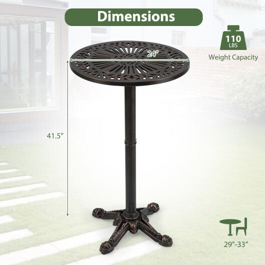 41.5 Inch Patio Round Bar Table Cast Aluminum Bistro Table for Garden-Bronze