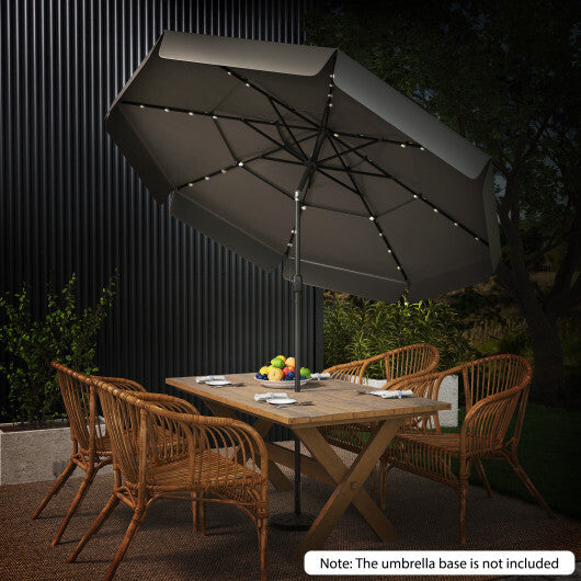 10 Feet Solar Patio Umbrella with 3-Tier Vented Top-Gray