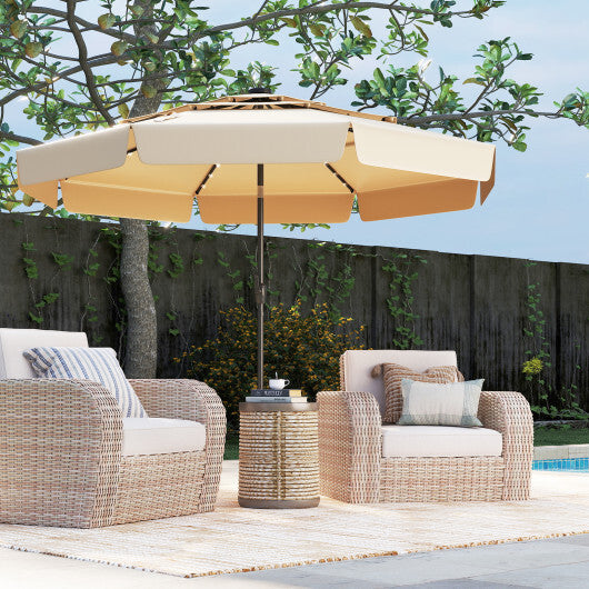 10 Feet Solar Patio Umbrella with 3-Tier Vented Top-Gray