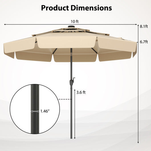 10 Feet Solar Patio Umbrella with 3-Tier Vented Top-Gray