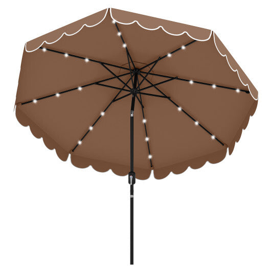 9.3 FT Solar Patio Umbrella with 24 LED Lights Vented Top and Ruffles-Gray