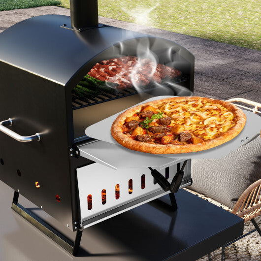 Outdoor 16 Inch 2-Layer Wood Fired Pizza Oven with Square Stone-Black