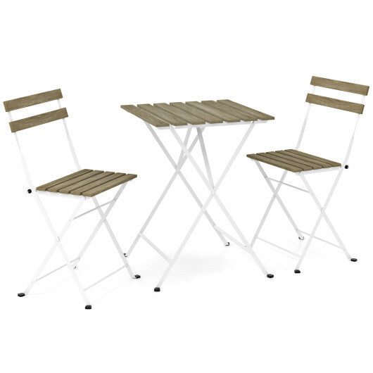3 Piece Patio Acacia Wood Bistro Set with Slatted Seat and Tabletop-Brown