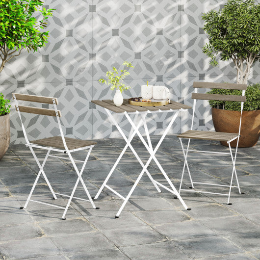 3 Piece Patio Acacia Wood Bistro Set with Slatted Seat and Tabletop-Brown