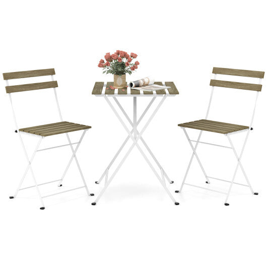 3 Piece Patio Acacia Wood Bistro Set with Slatted Seat and Tabletop-Brown
