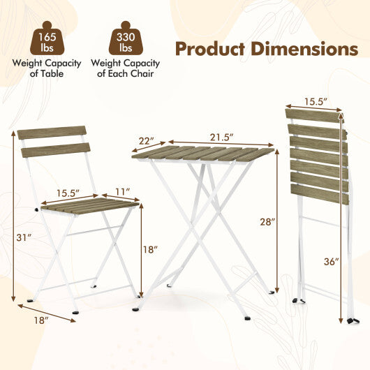 3 Piece Patio Acacia Wood Bistro Set with Slatted Seat and Tabletop-Brown