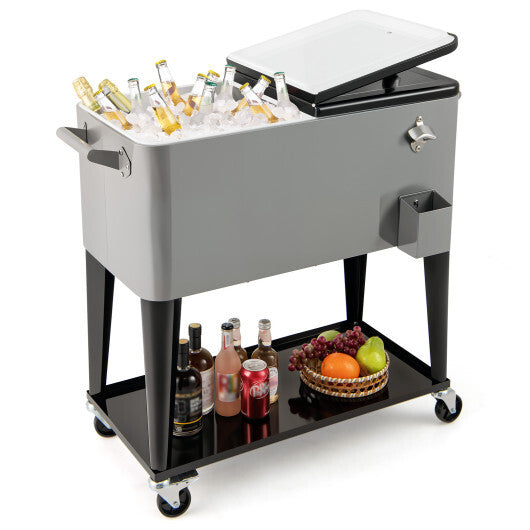 Portable Patio Cooler with Bottom Storage Shelf and Bottle Opener-Red