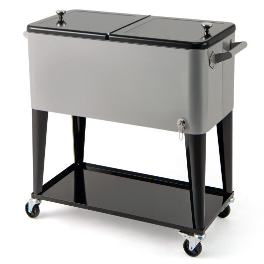 Portable Patio Cooler with Bottom Storage Shelf and Bottle Opener-Red