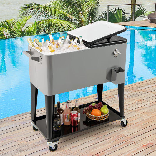 Portable Patio Cooler with Bottom Storage Shelf and Bottle Opener-Red