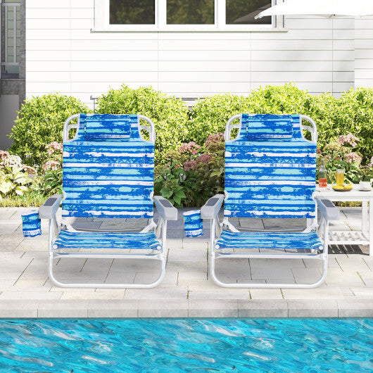 2 Pack Folding Beach Chair with Adjustable Positions and Head Pillow-Green