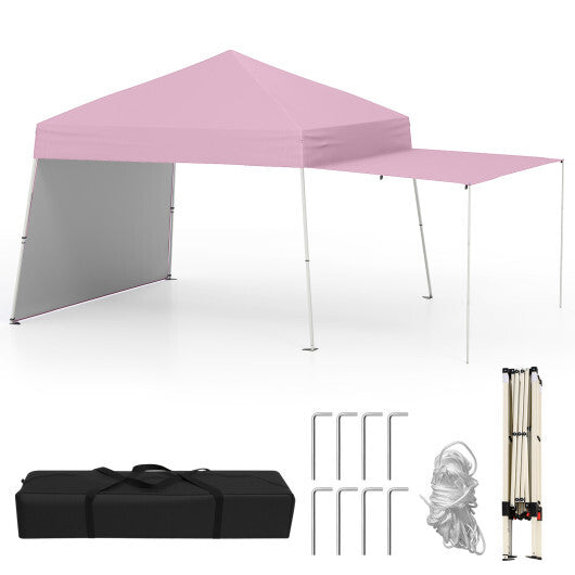 14 x 9.2 Feet Pop up Canopy Tent with 2 Convertible Sidewalls to Awning and Stakes-White