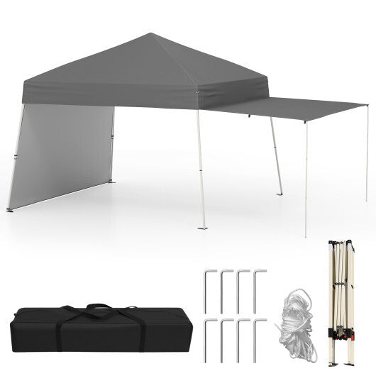 14 x 9.2 Feet Pop up Canopy Tent with 2 Convertible Sidewalls to Awning and Stakes-White
