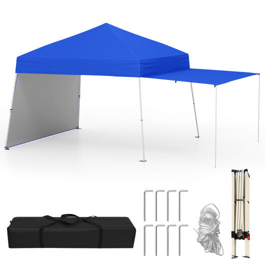 14 x 9.2 Feet Pop up Canopy Tent with 2 Convertible Sidewalls to Awning and Stakes-White