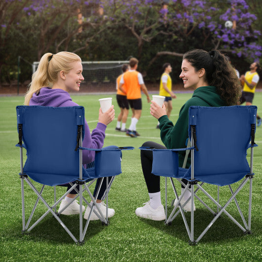 Oversized Camping Chairs Outdoor Folding Chair with Cooler Pouch and Cup Holder-Gray