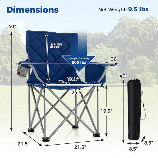 Oversized Camping Chairs Outdoor Folding Chair with Cooler Pouch and Cup Holder-Gray