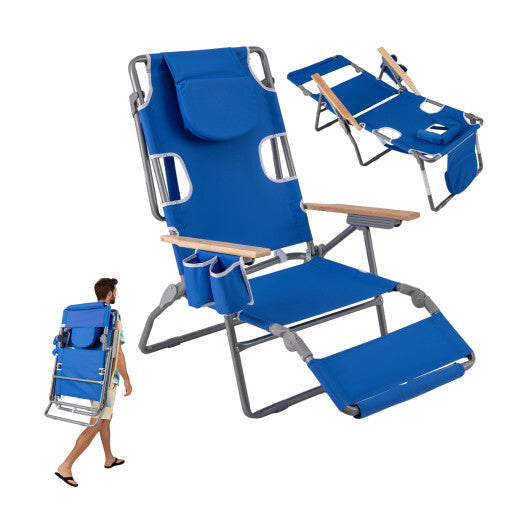 3-IN-1 Foldable Beach Chair with Footrest and Adjustable Backrest-Pink