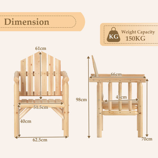 Outdoor Wood Armchair Wooden Patio Dining Chair with Armrests-Natural